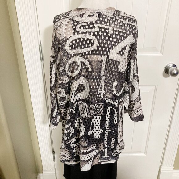 VIA VITALE Vintage white grey black number print long cardigan ~ MEDIUM LARGE XL - Picture 12 of 13